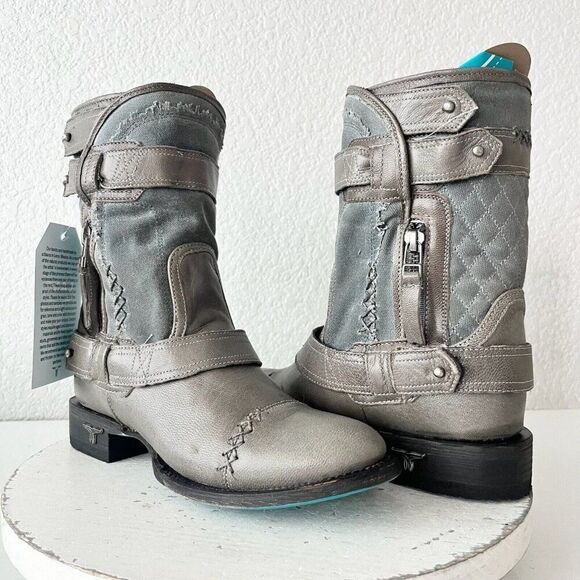 NEW Lane DUSTOFF Womens Cowboy Boots 6 Gray Leather Western Cowgirl Ankle Bootie - Picture 1 of 11